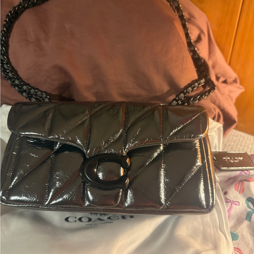 Coach Silver Quilted Shoulder Bag with Chain Strap
